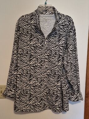 Kim Rogers Black & White Zebra-Print Button-Front Jacket SZ 2X